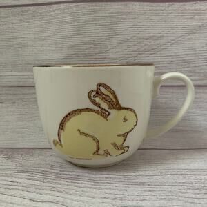 Cream Oversized Ceramic Coffee Mug with Yellow Bunny Rabbit Easter Decor